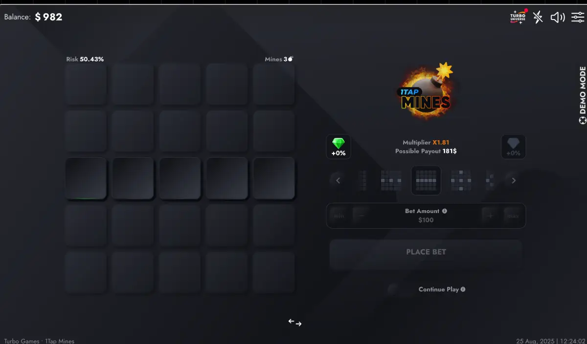 1Tap Mines 5×5 grid with exactly three mines