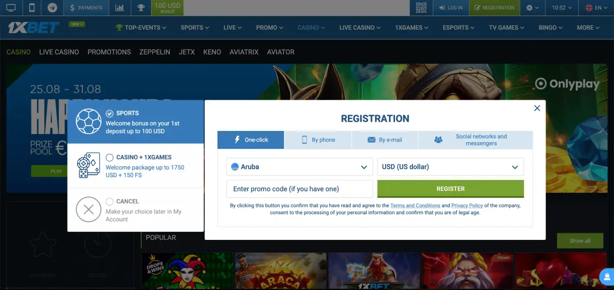 1xBet registration steps and profile completion