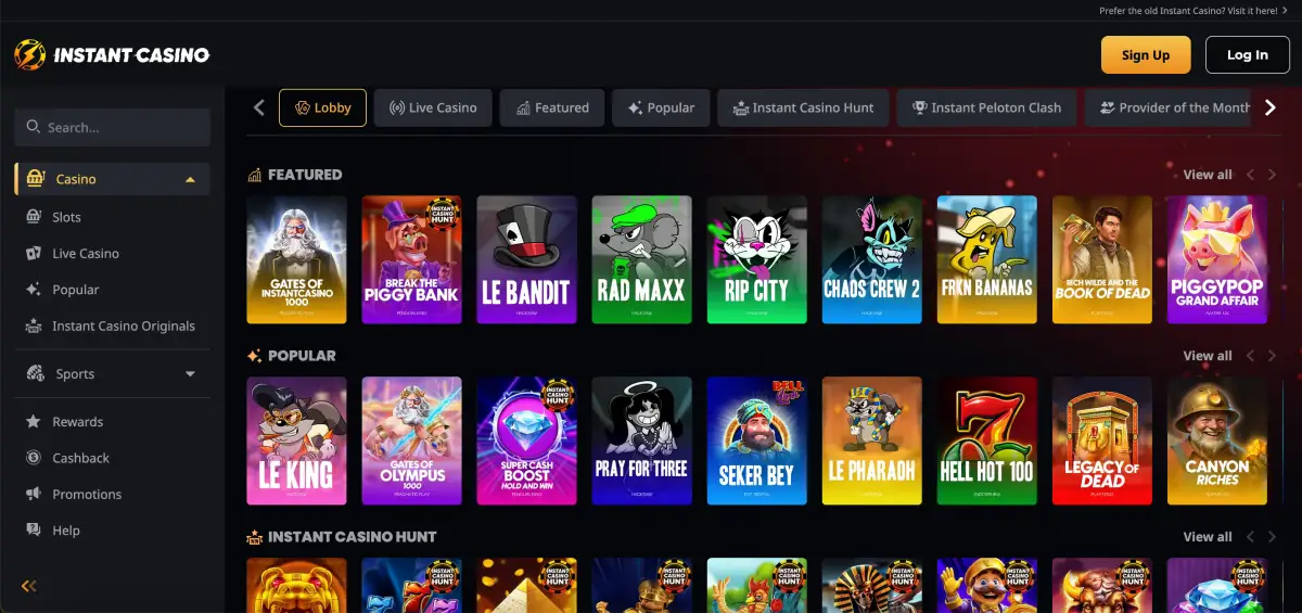 Instant Casino lobby featuring mines and minesweeper variants Instant Casino lobby featuring mines and minesweeper variants