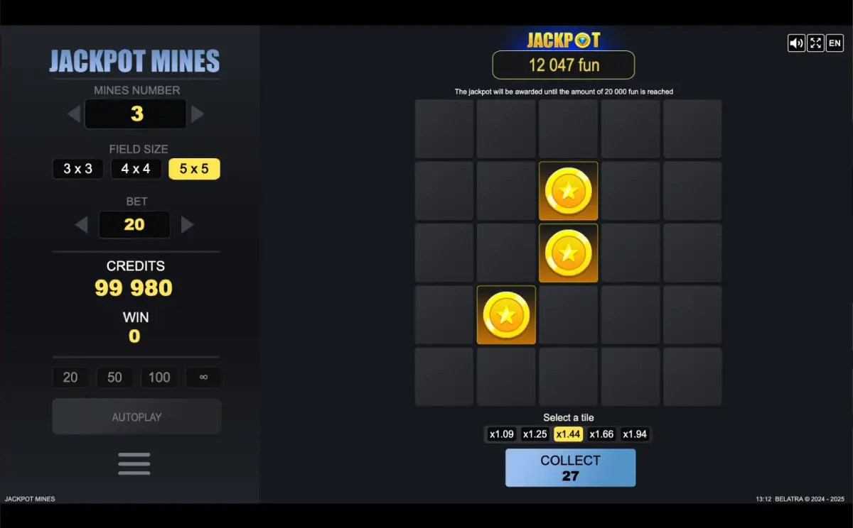 Jackpot Mines slot field sizes 3×3 4×4 5×5 Jackpot Mines slot field sizes 3×3 4×4 5×5