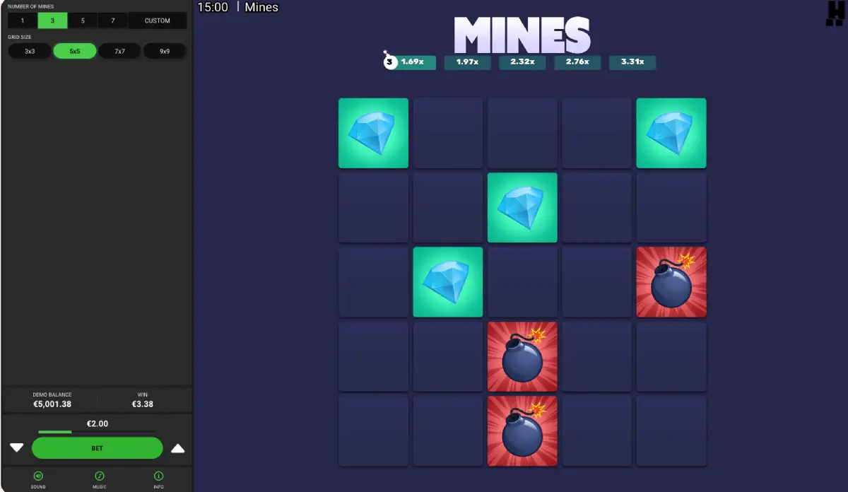 Mines by Hacksaw RTP 96.2 percent information panel