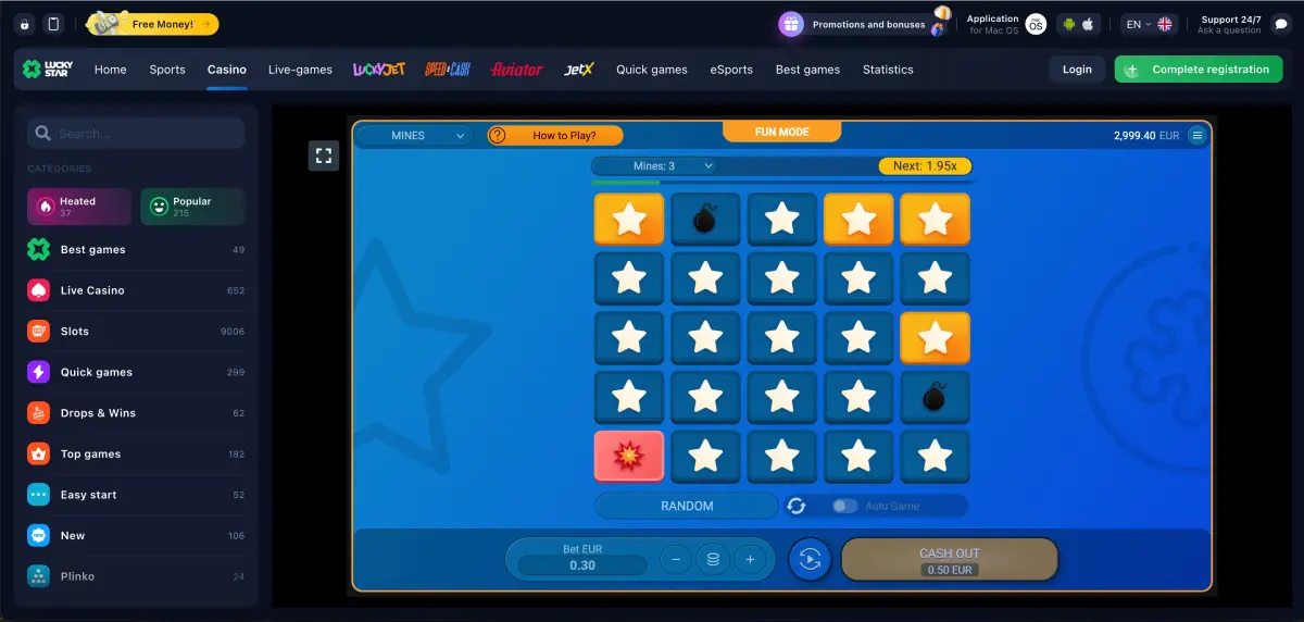 Conservative strategy for Mines slot with low risk setup