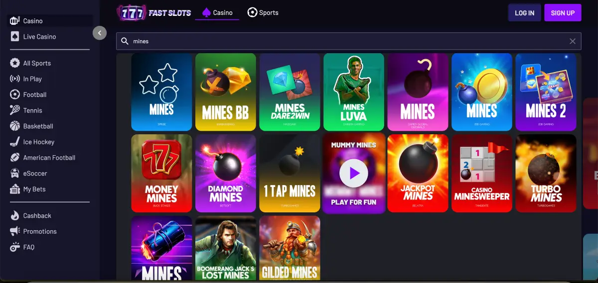 Mines Fast Slots weekly ten percent cashback promotion