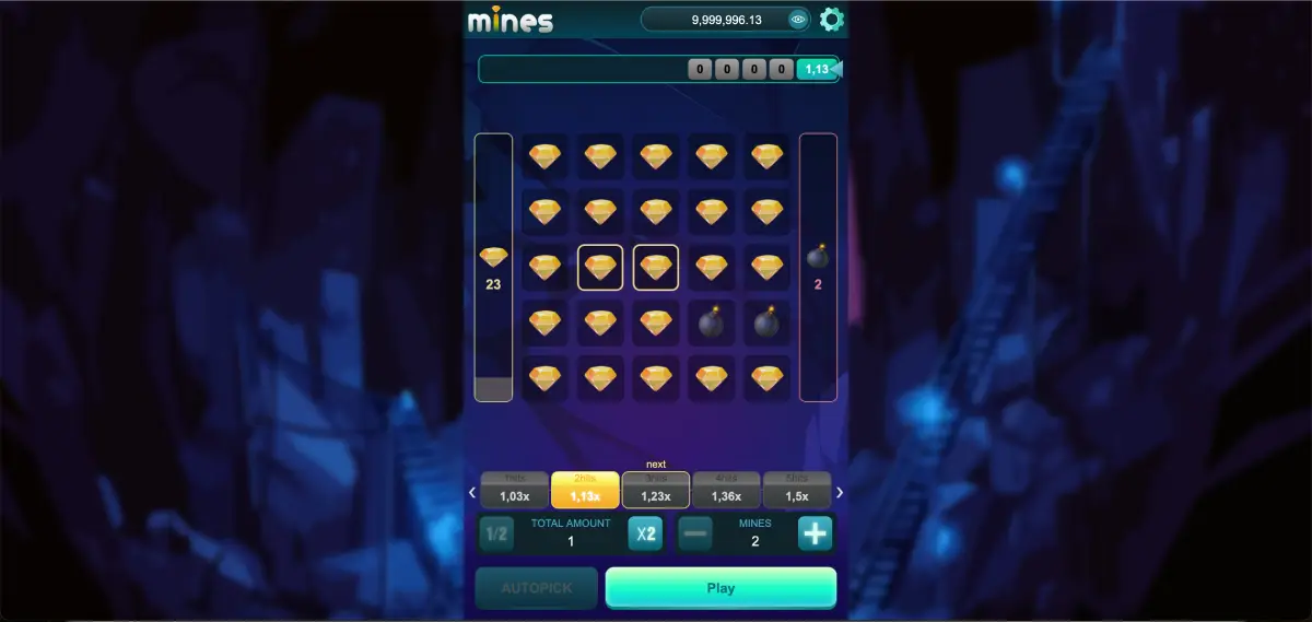 Bet limits in Mines Funky Games from $0.10 to $300