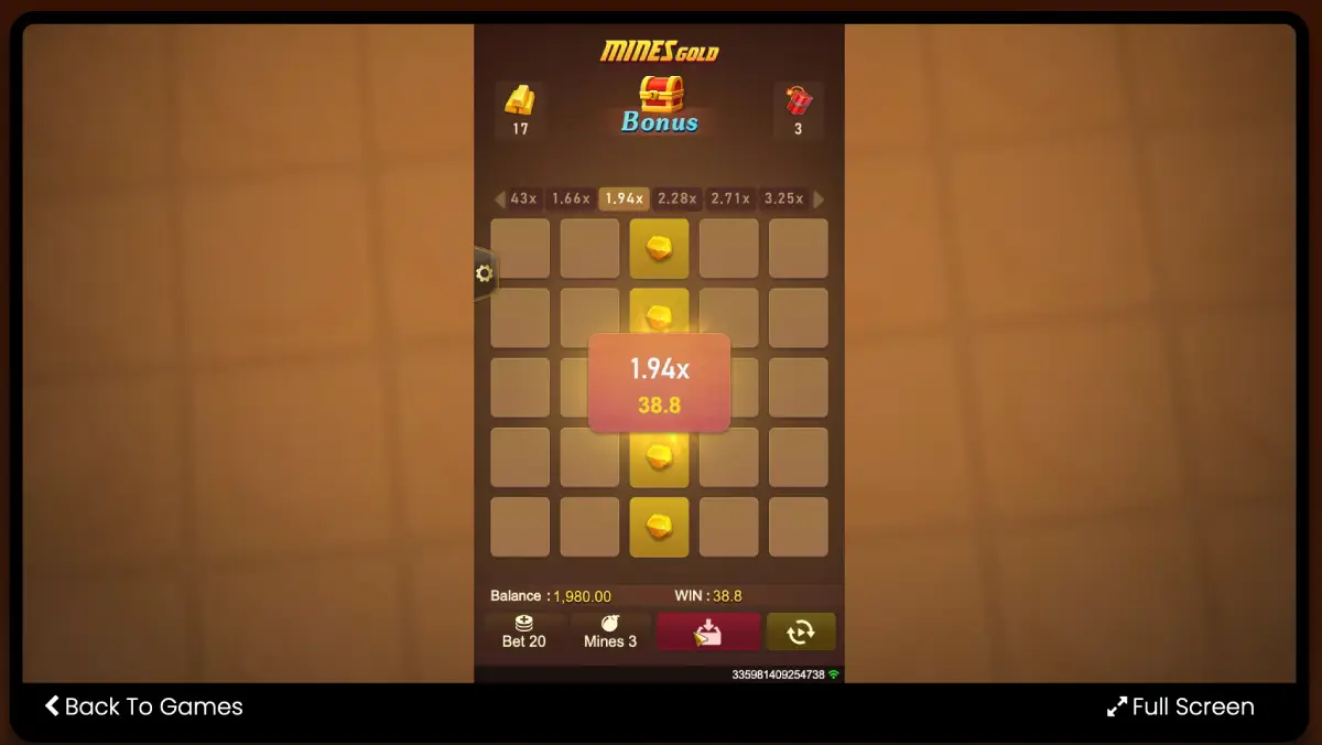 Mines Gold slot mines selectable from 1 to 24