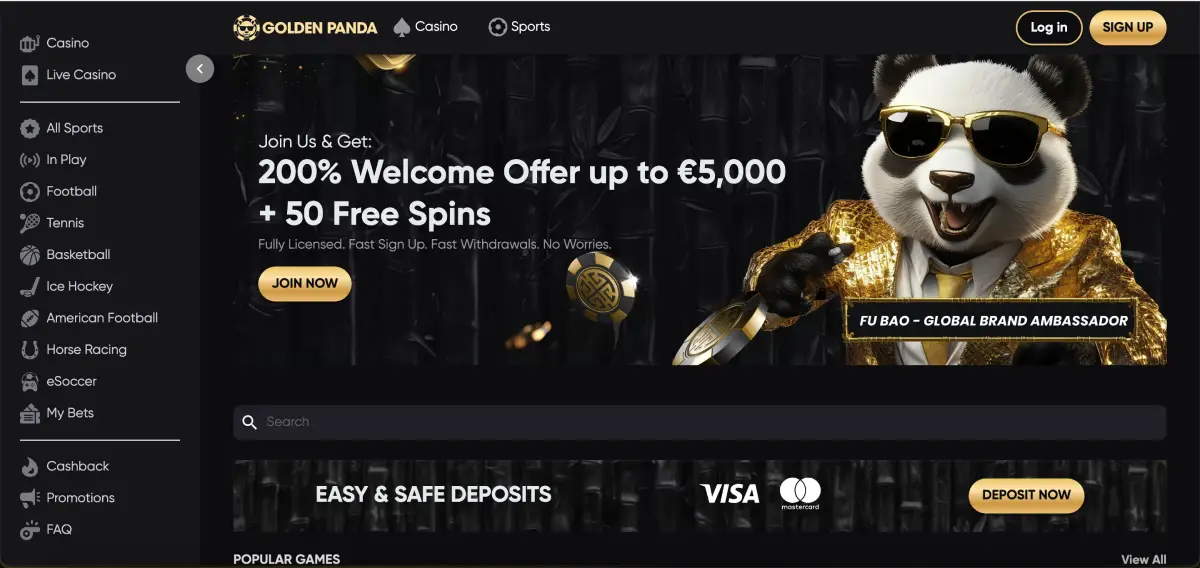 Mines Golden Panda overview with 4000 plus games and sportsbook