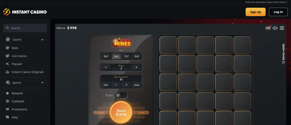 Mines online game playing grid with hidden bombs and stars Mines online game playing grid with hidden bombs and stars