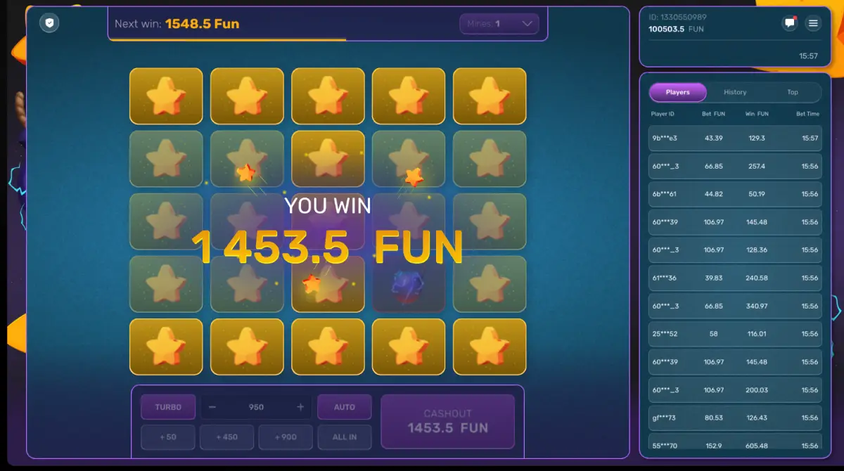 Turbo Mines Galaxsys slot FreeBet and FreeAmount bonuses
