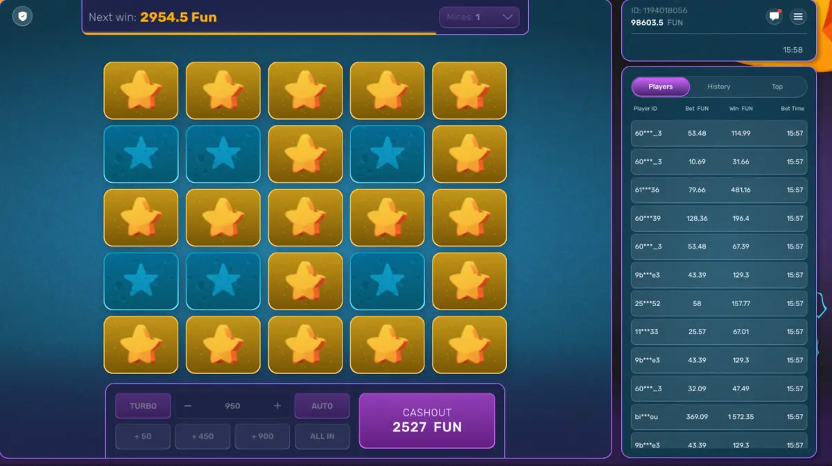 Turbo Mines Galaxsys slot demo mode and mobile interface